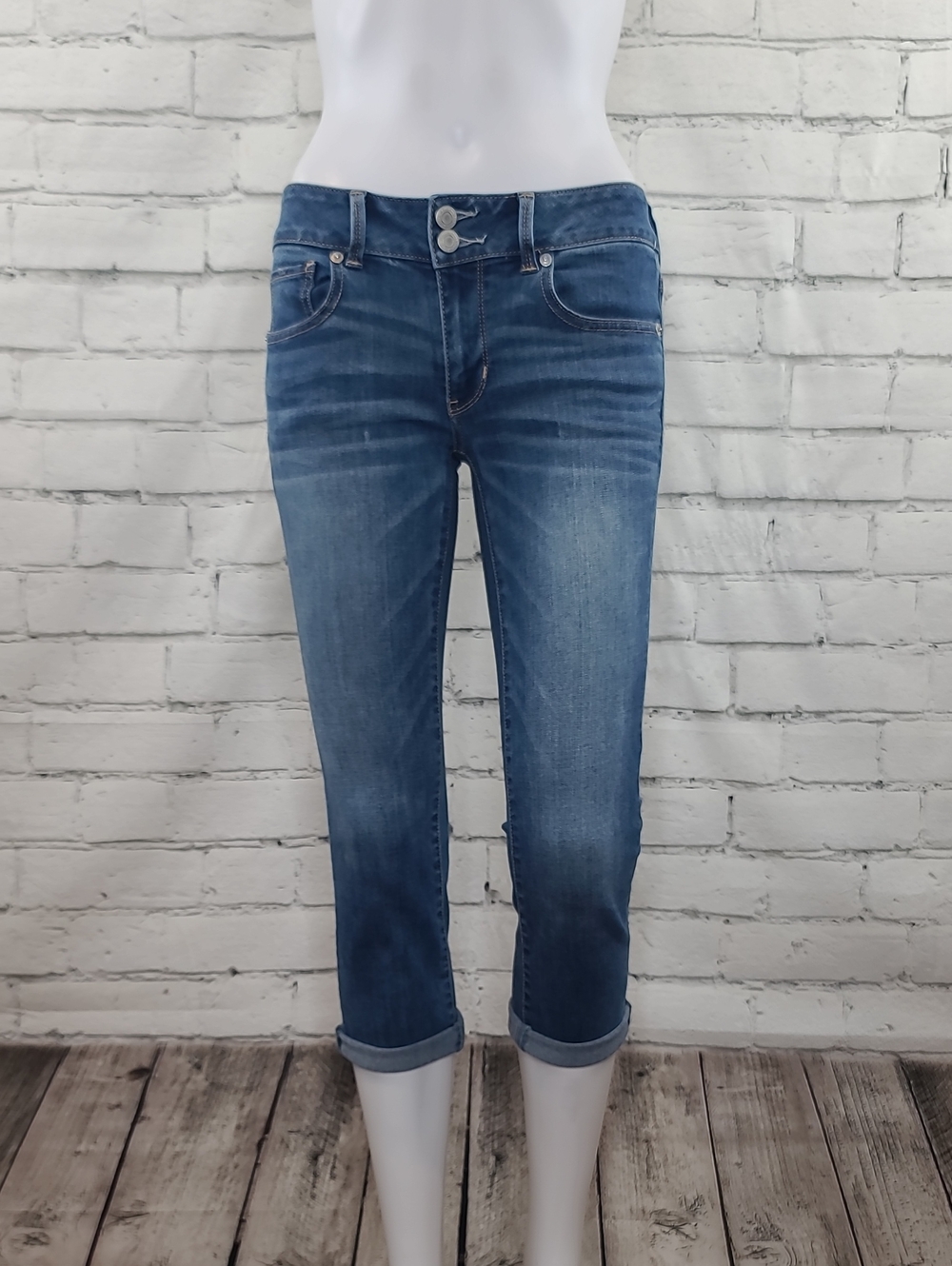 AE Next Level Artist Stretch Cotton Denim Low Rise Straight Crop Leg Jean Blue - Picture 4 of 17